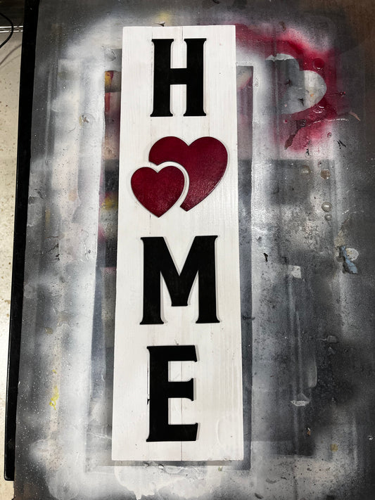 Wooden HOME Hearts Sign