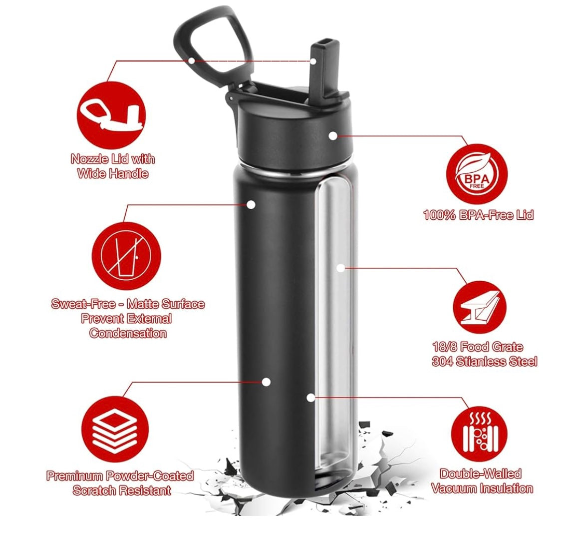 24oz Stainless Steel Sport Water Bottle, Customized for your needs, Vacuum Insulated