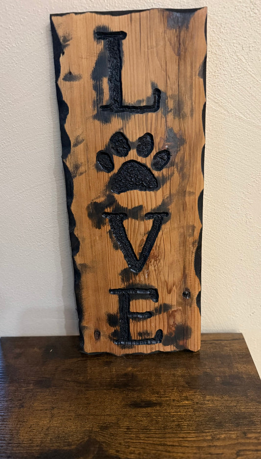 Custom Dog Paw Love Sign, Handcarved and Stained