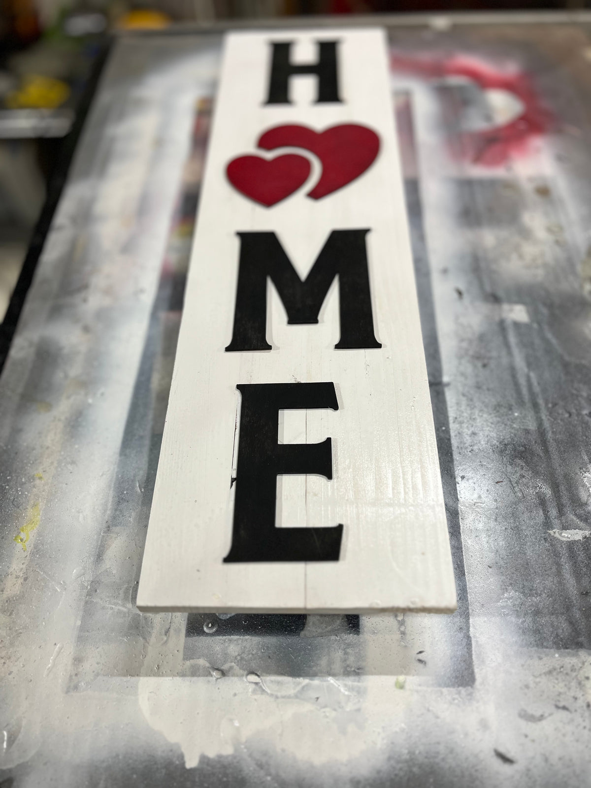 Wooden HOME Hearts Sign