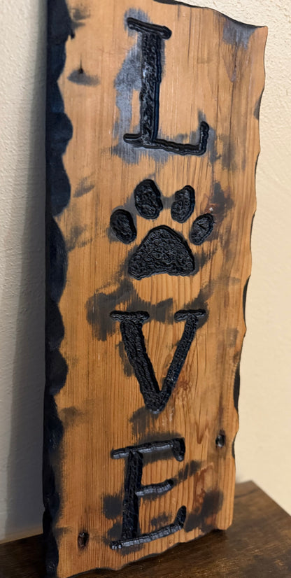 Custom Dog Paw Love Sign, Handcarved and Stained