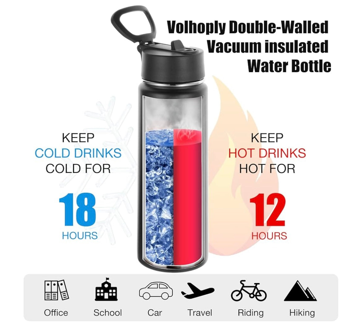 24oz Stainless Steel Sport Water Bottle, Customized for your needs, Vacuum Insulated