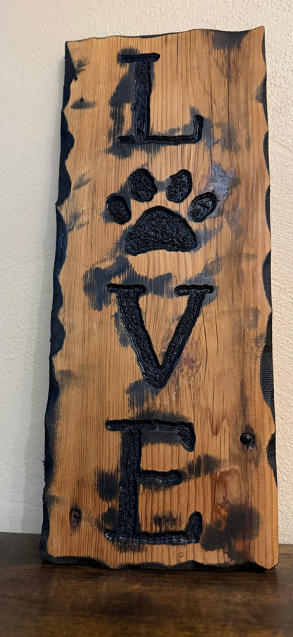 Custom Dog Paw Love Sign, Handcarved and Stained