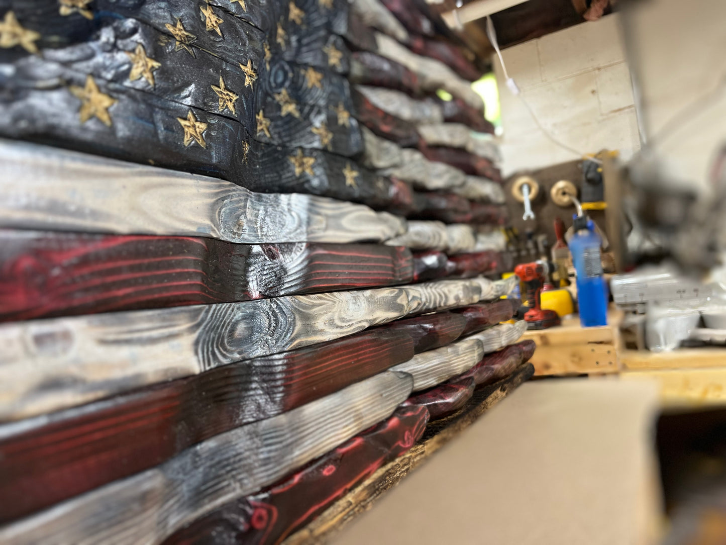 Hand carved, US Battle Style Flag