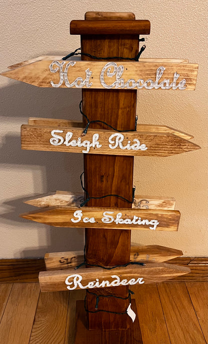 Winter Sign Post with Lights