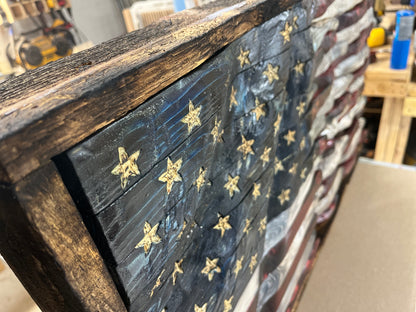 Hand carved, US Battle Style Flag